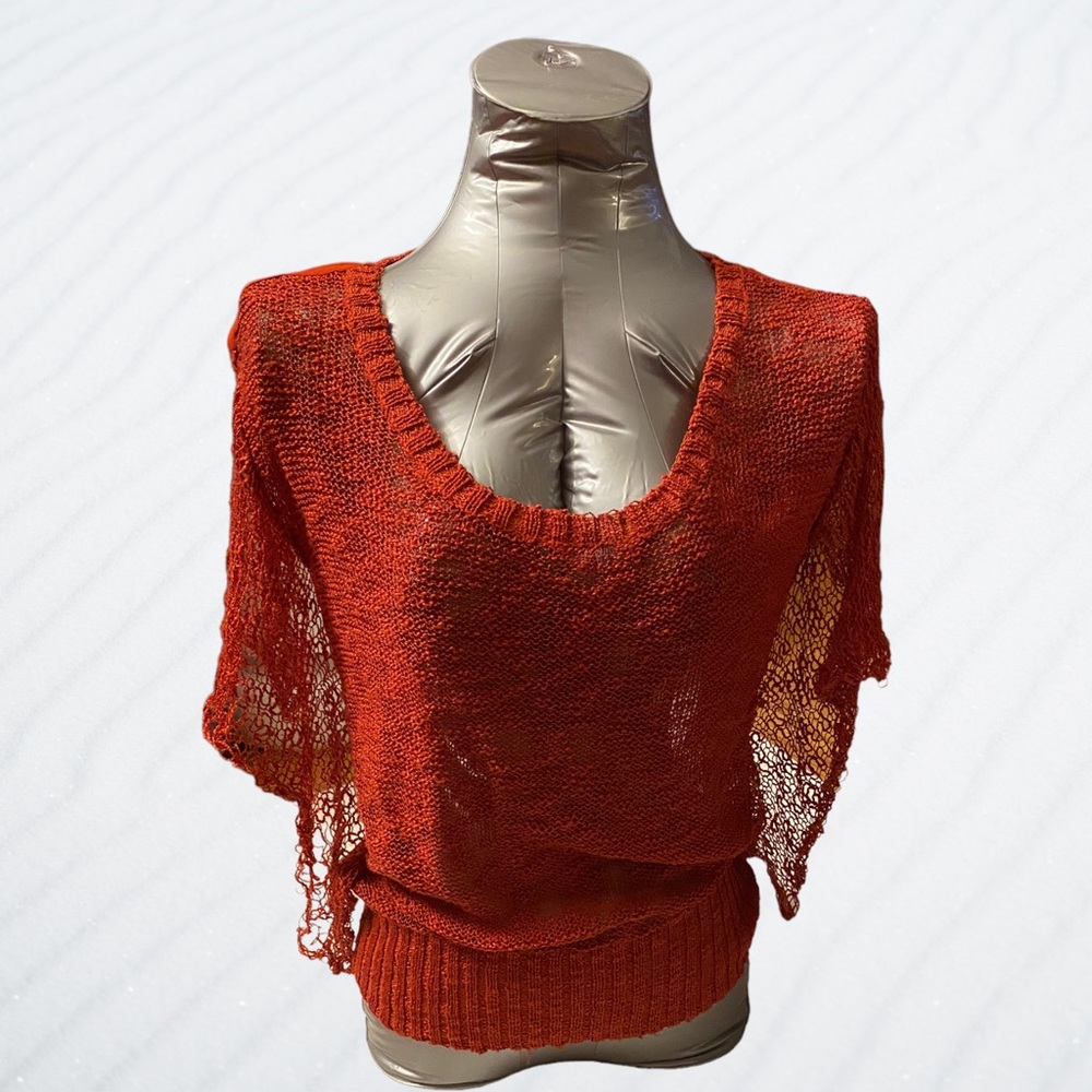Lulumari Orange Sweater Blouse Small Butterfly Sleeves Knit Unique